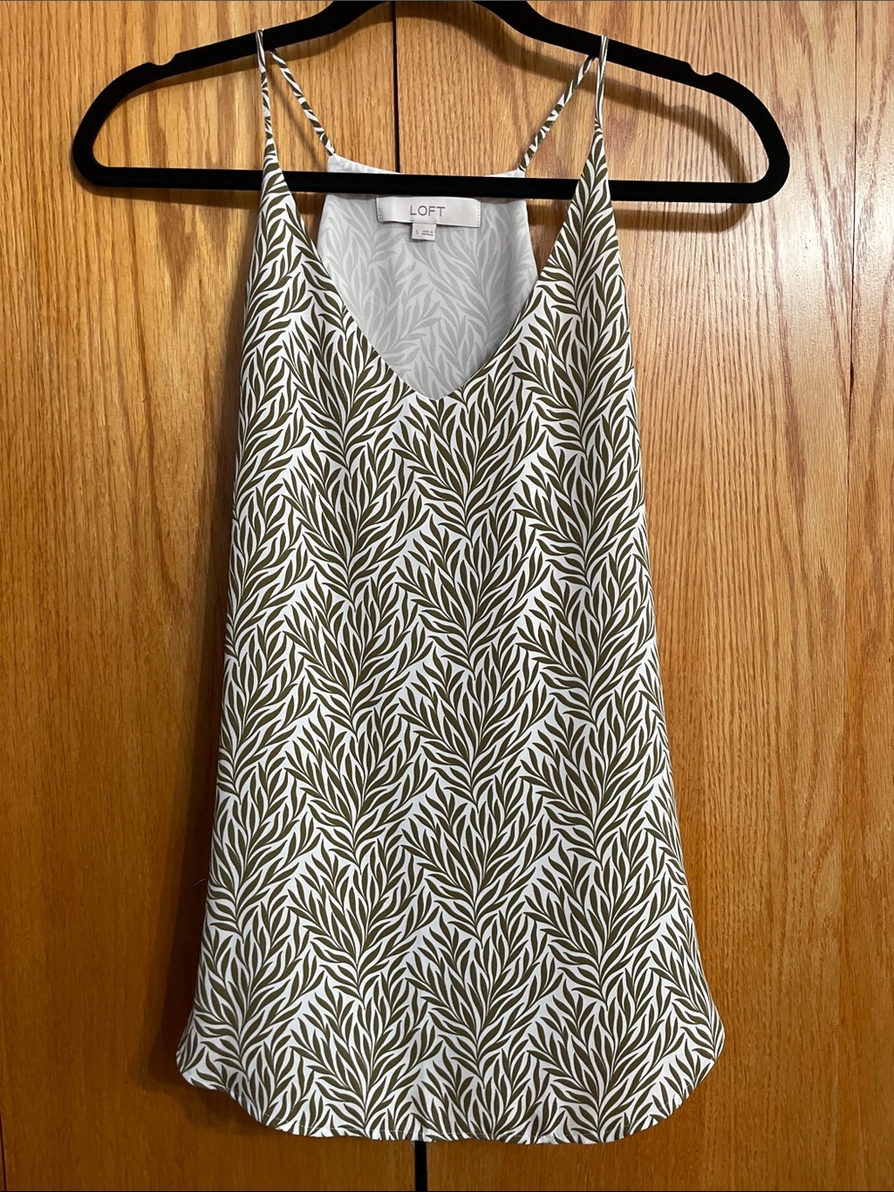 LOFT Olive and White Leaf-Print V-Neck Cami